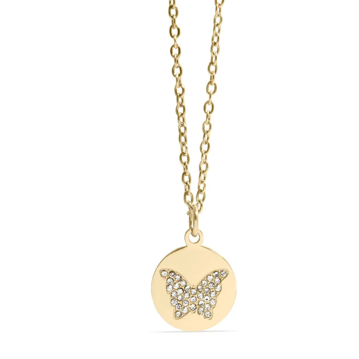 Gold Circle Butterfly Pendant Necklace