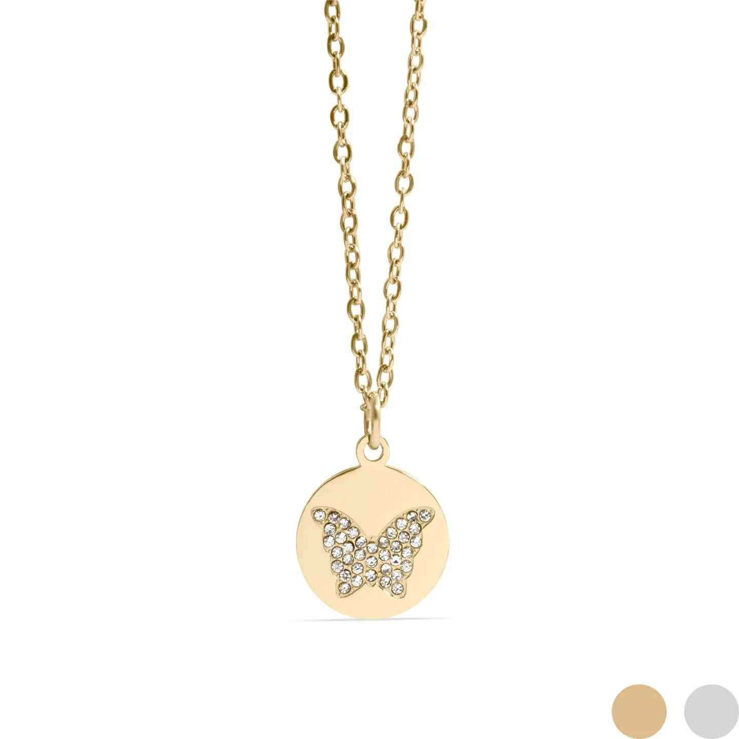 Gold Circle Butterfly Pendant Necklace