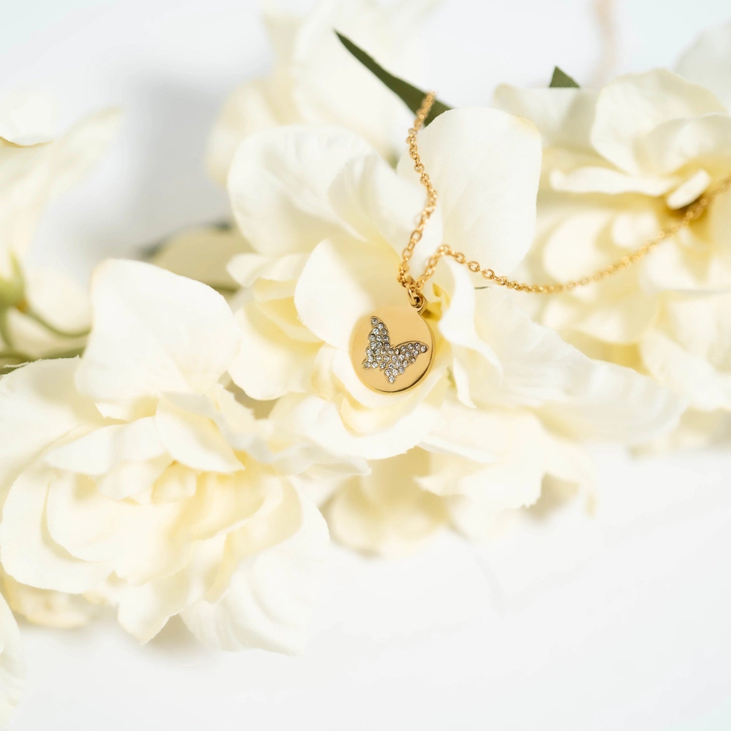 Gold Circle Butterfly Pendant Necklace
