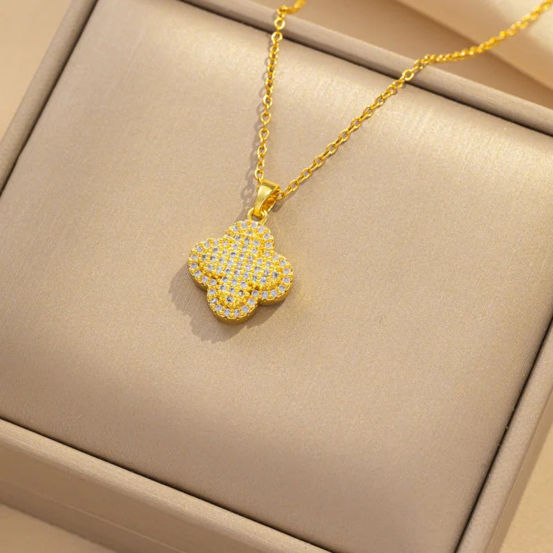 Gold Pave Clover Necklace