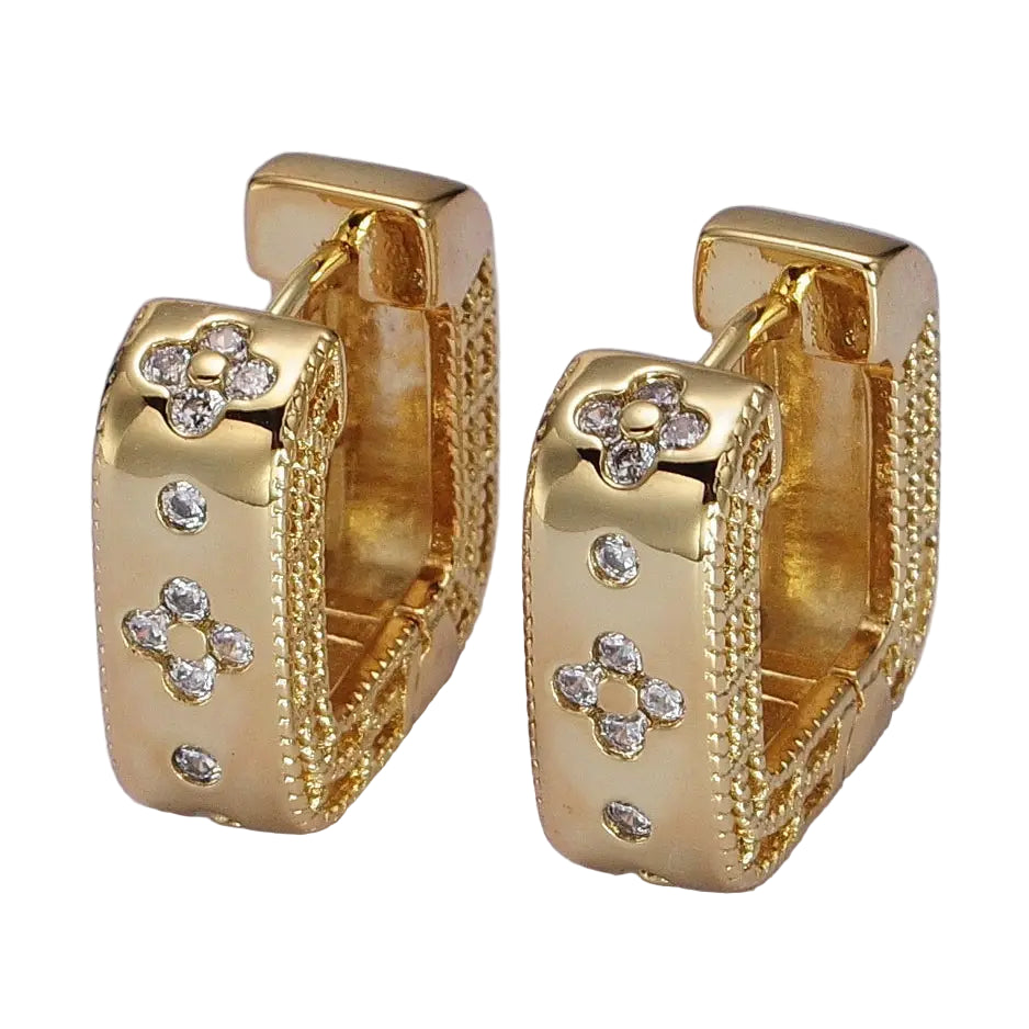 Gold Chunky Huggie Earrings With Clovers