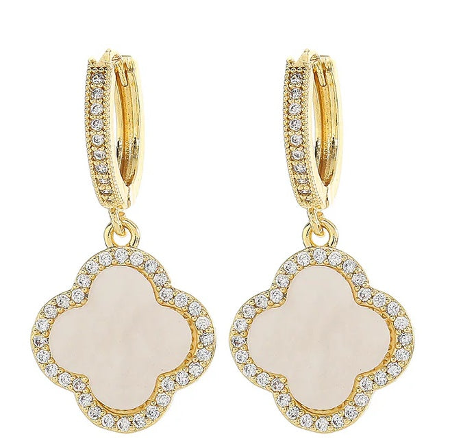 Clover Drop Earrings- Mother of Pearl/ Gold