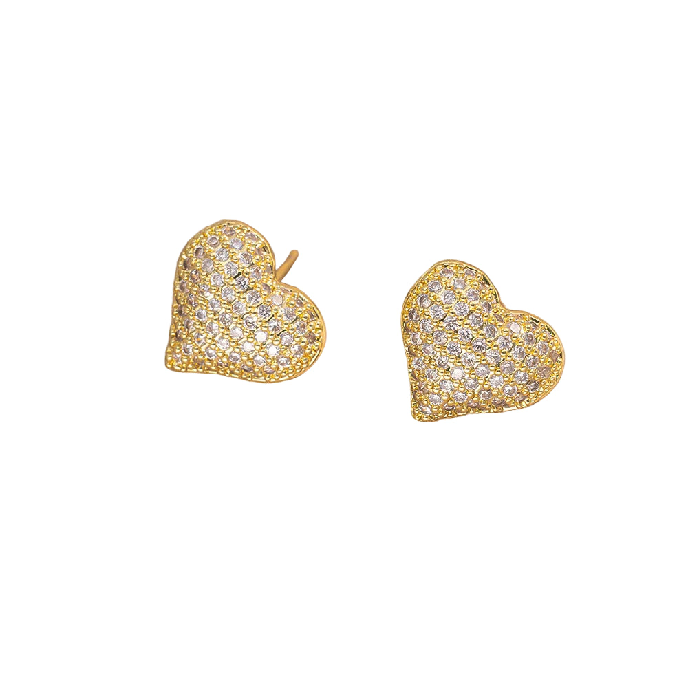 Gold Pave Heart Stud Earrings