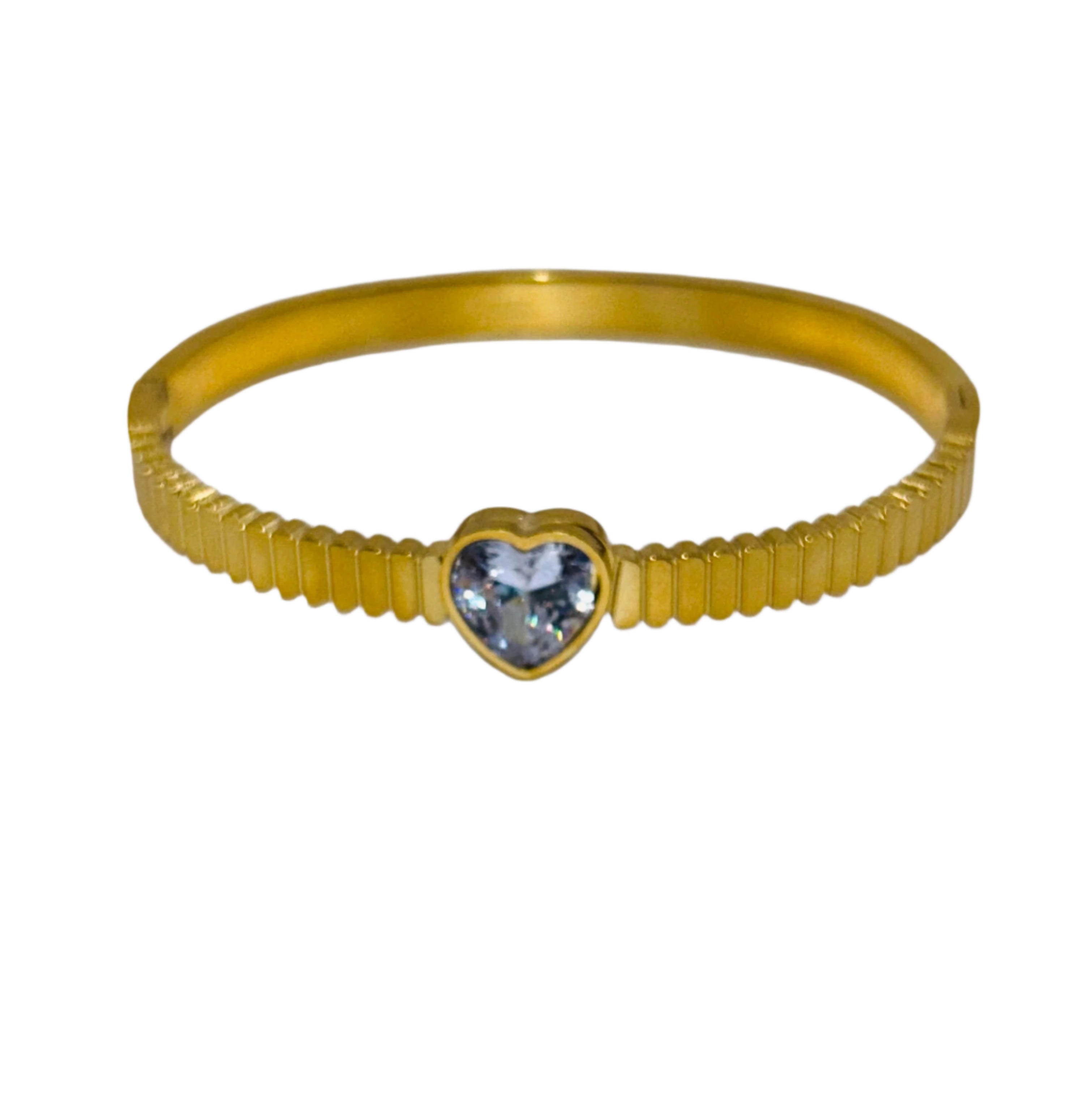 Gold Ridged Heart Bangle