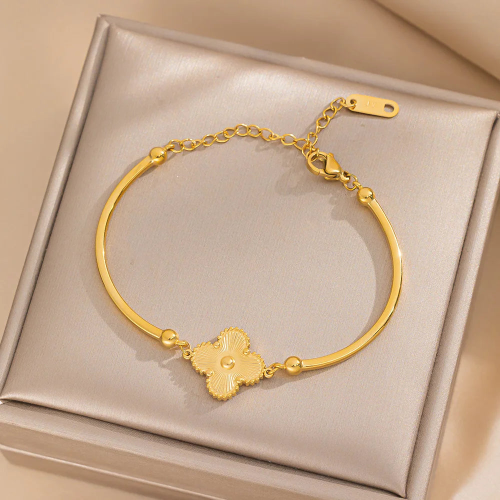 Gold Clover Structured Bangle