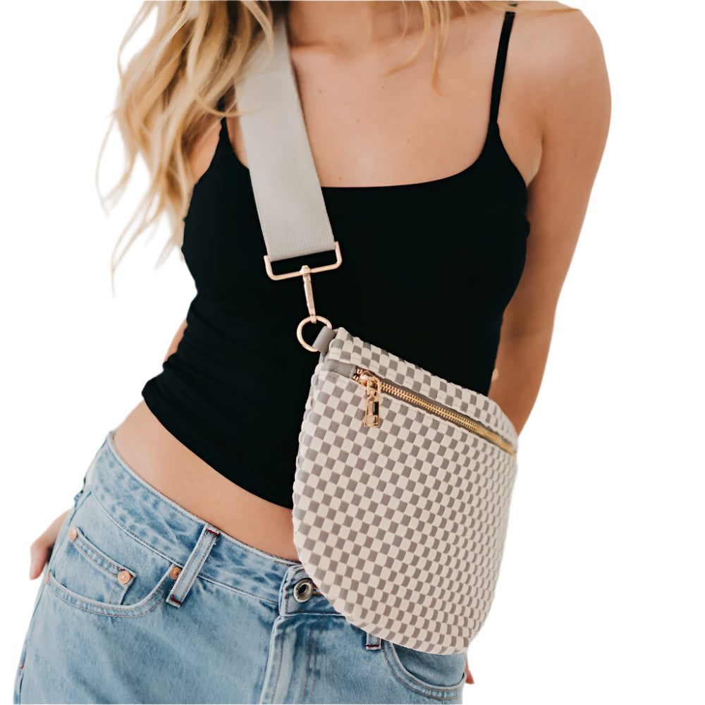 The Bella Woven Crossbody Bum Bag- Checkered Gray