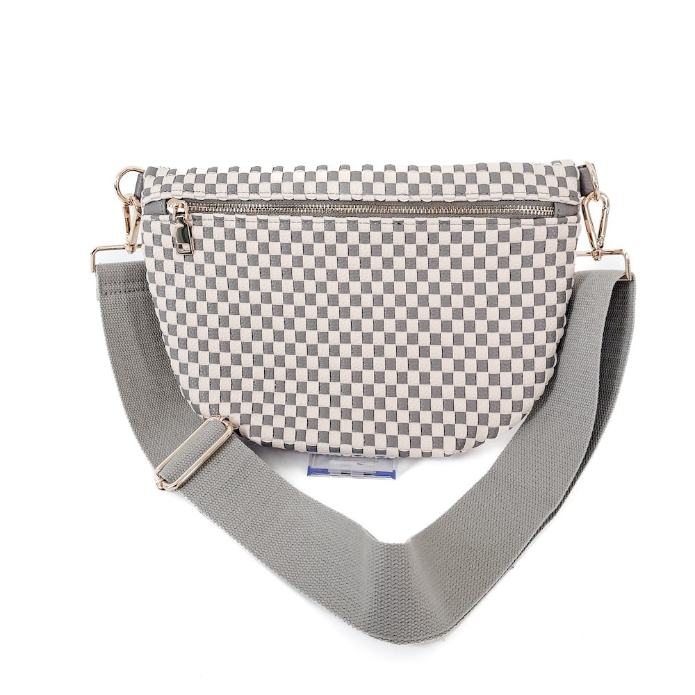 The Bella Woven Crossbody Bum Bag- Checkered Gray