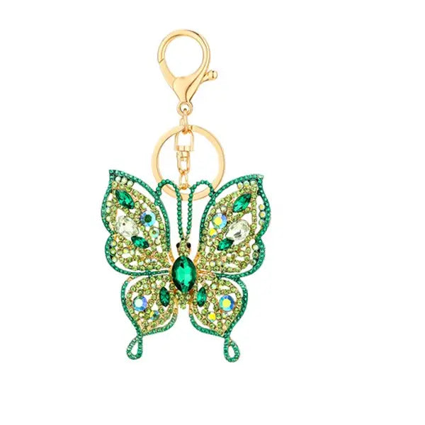 Green Rhinestone Butterfly Bag Charm/Keychain