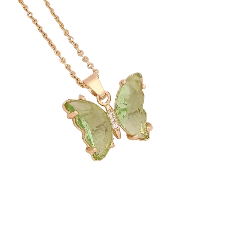 Crystal Butterfly Necklace- Green