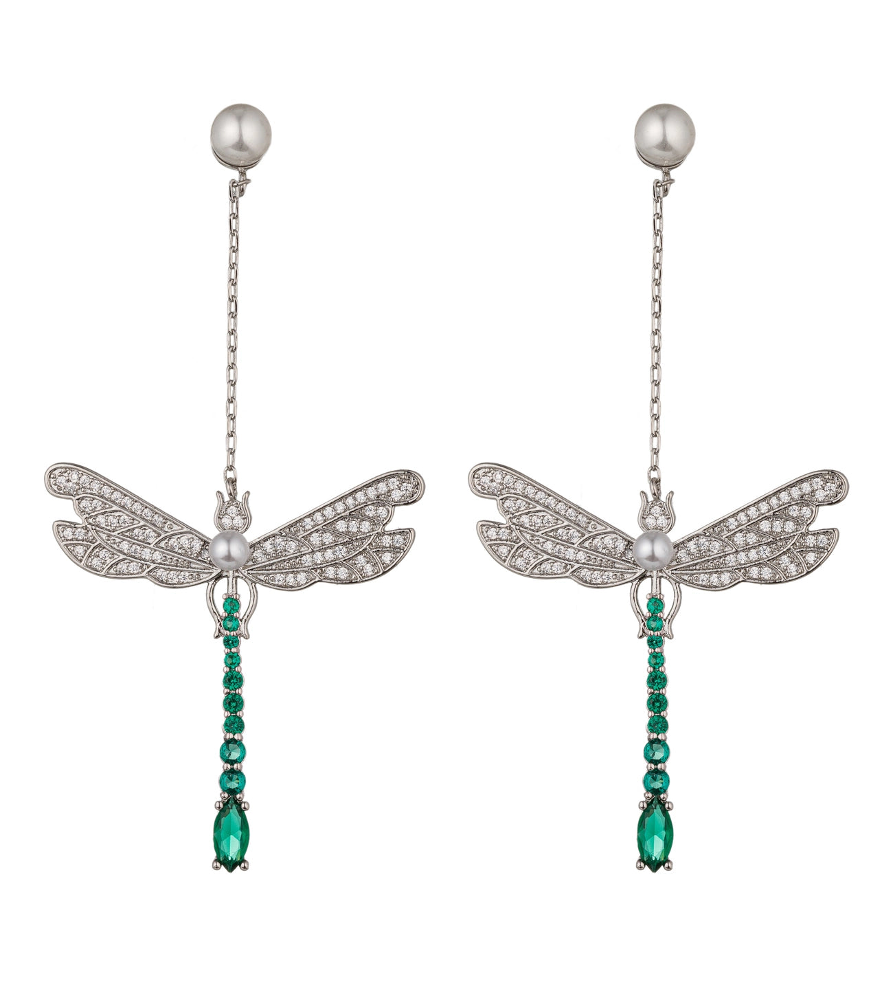 Emerald Dragonfly Drop Earrings