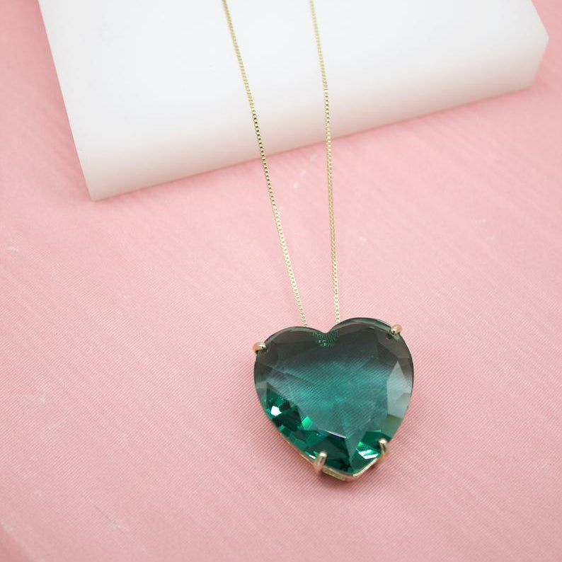 Natural Gemstone Heart Necklace- Green