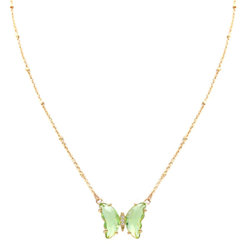 Crystal Butterfly Necklace- Green