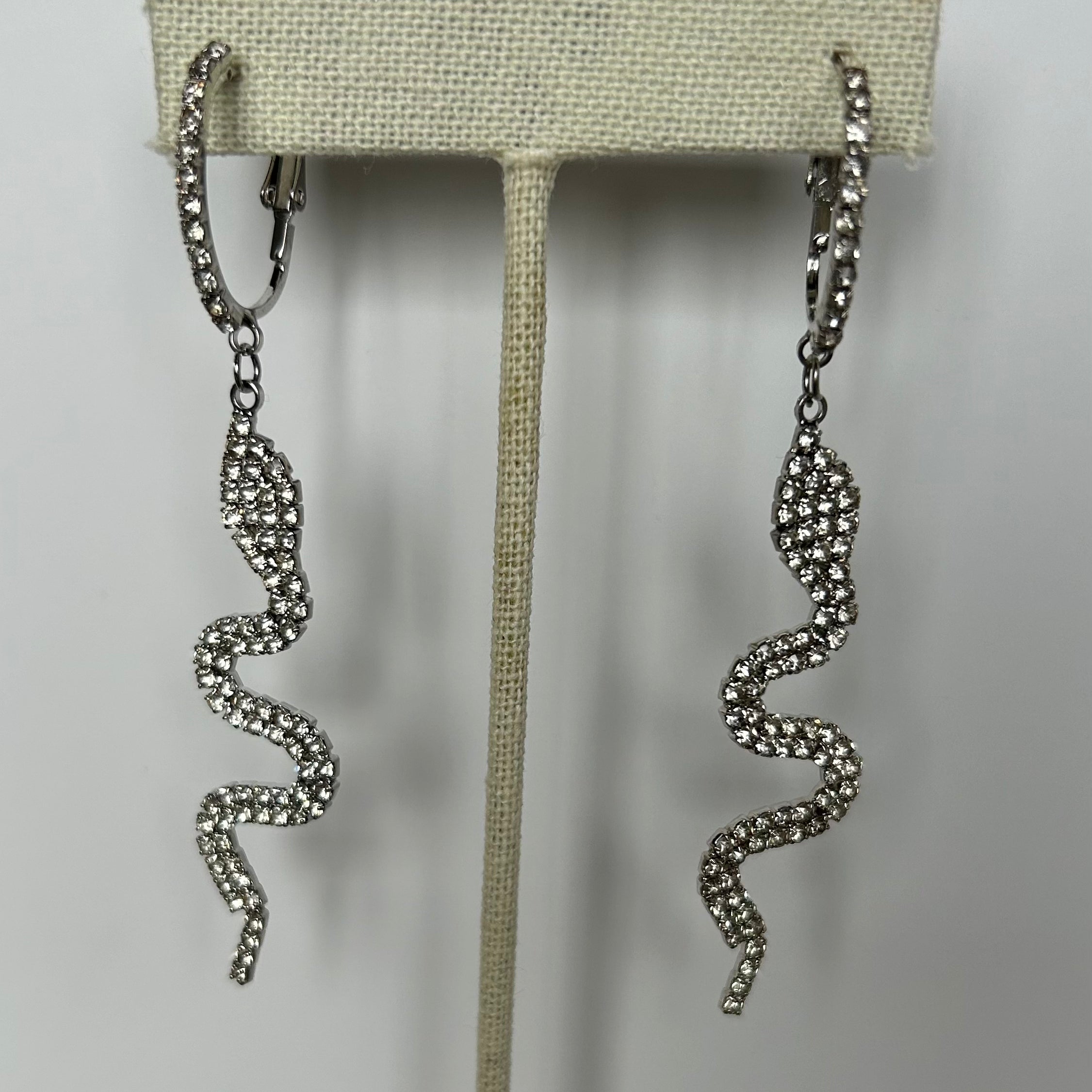 Silver Rhinestone Snake Earrings