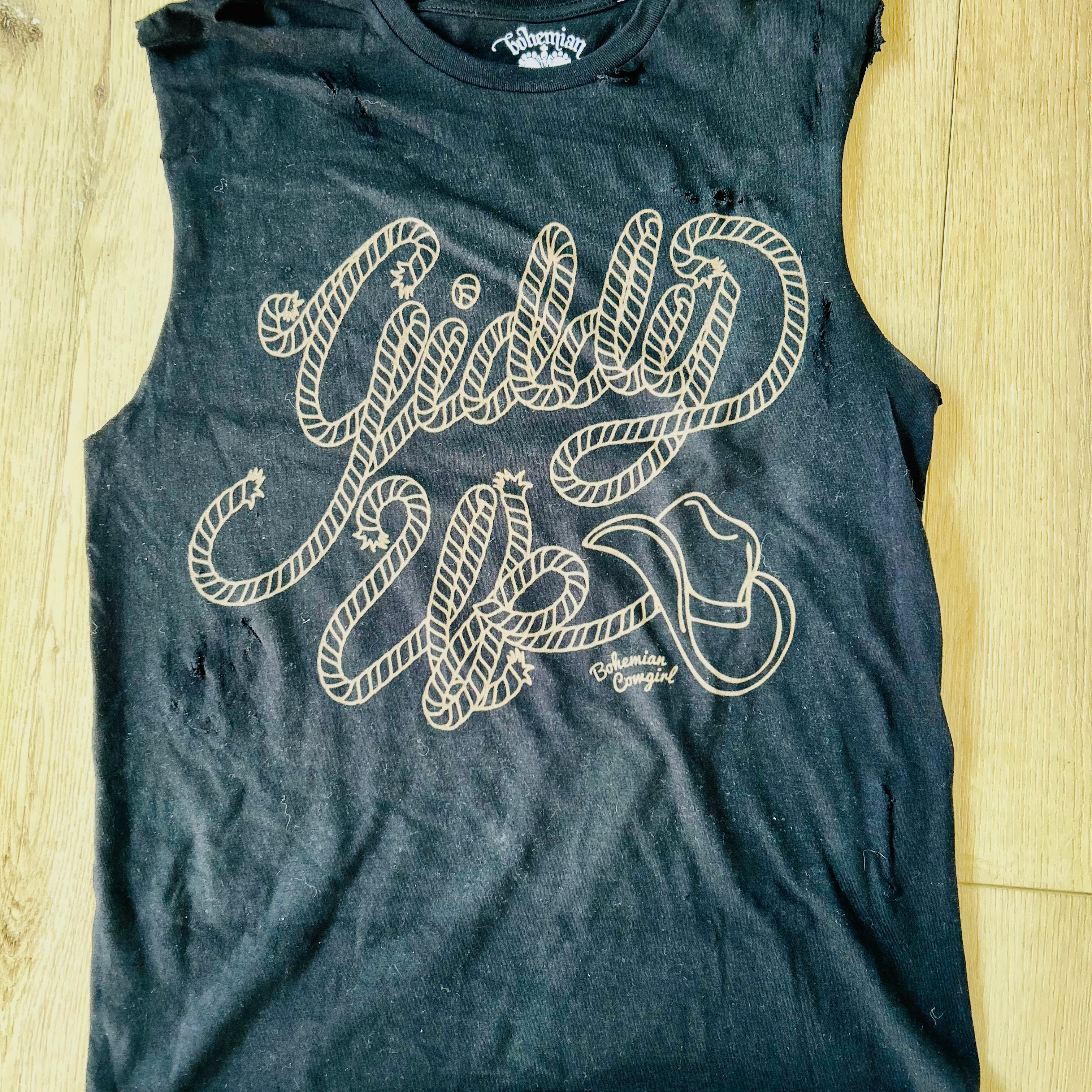 Giddy Up Sleeveless Distressed Tee