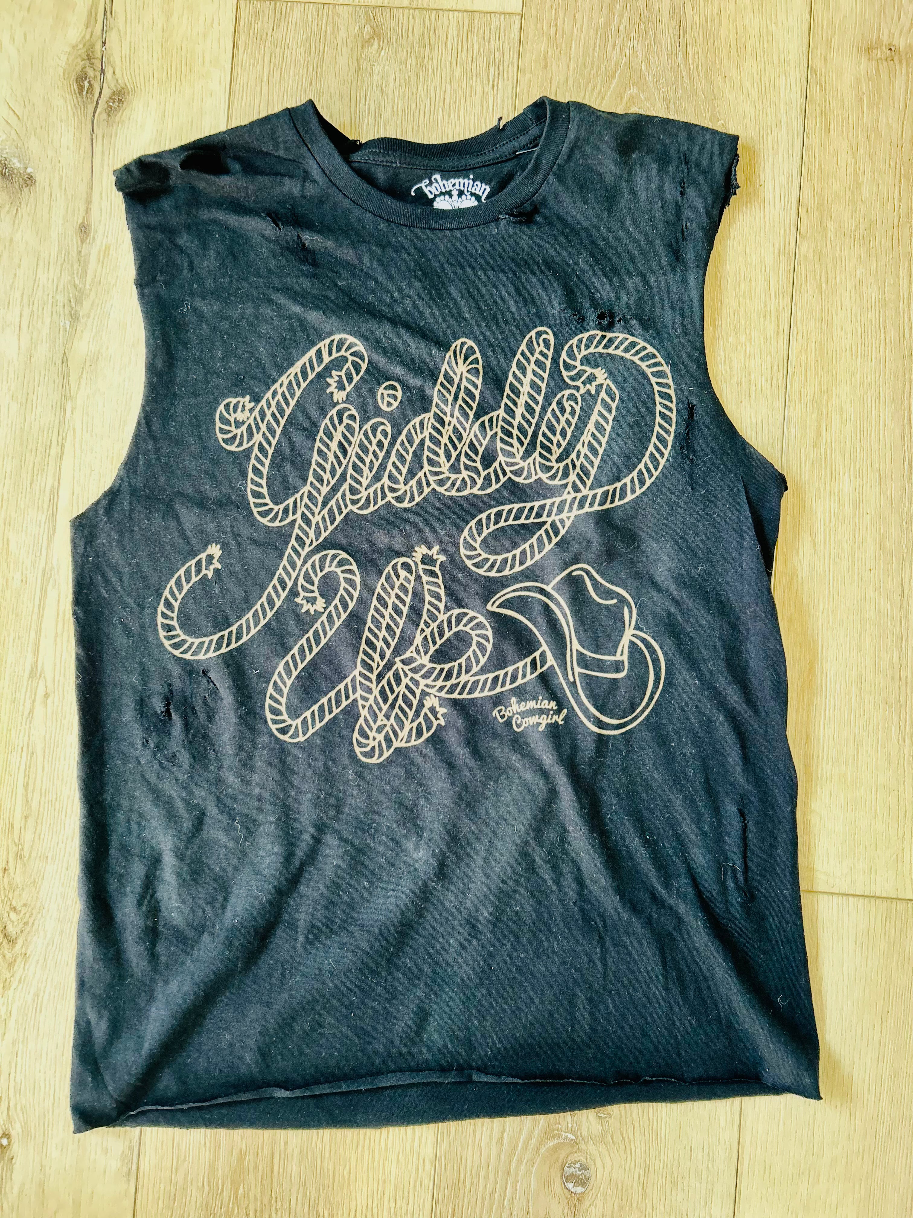 Giddy Up Sleeveless Distressed Tee