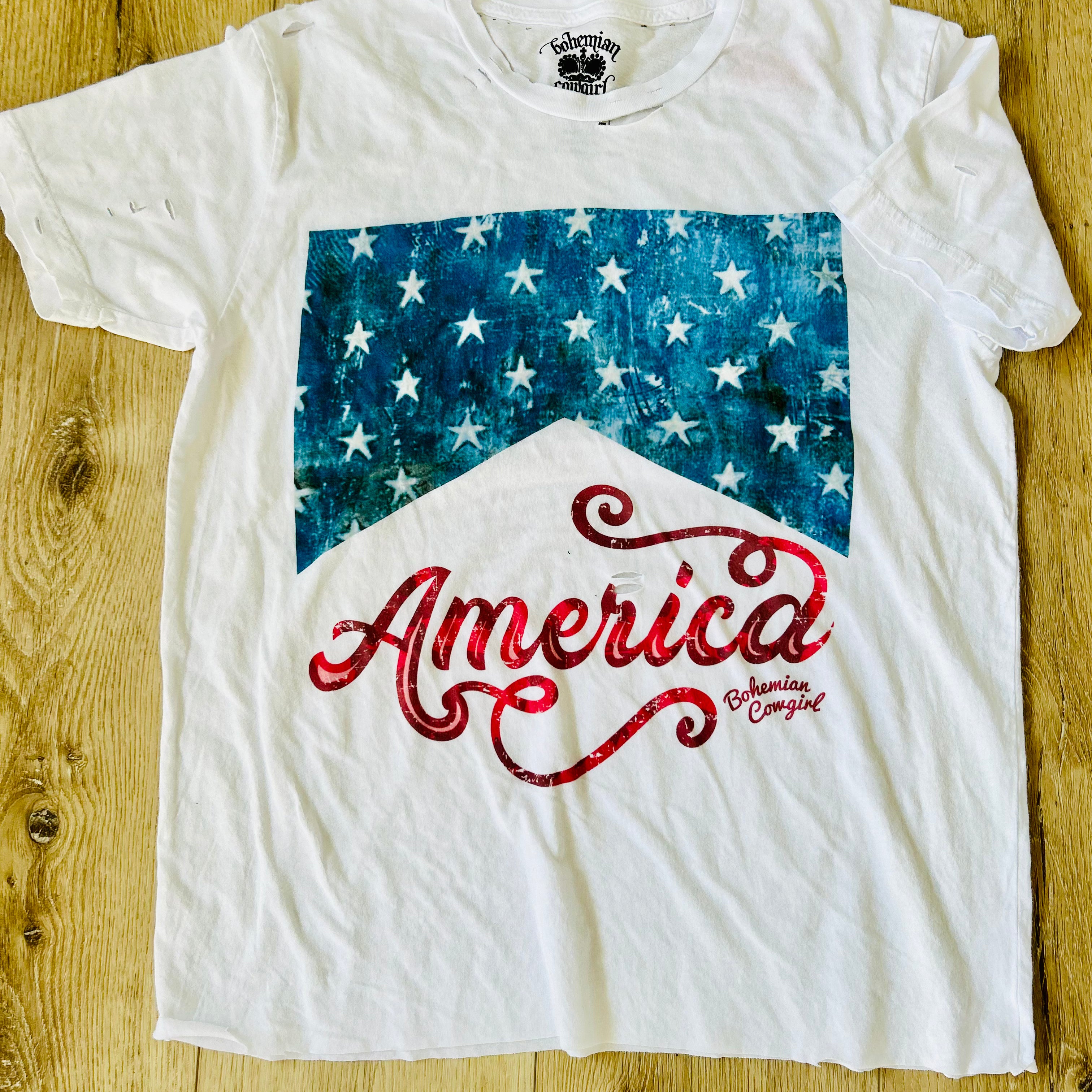 America Bohemium Cowgirl Distressed Tee