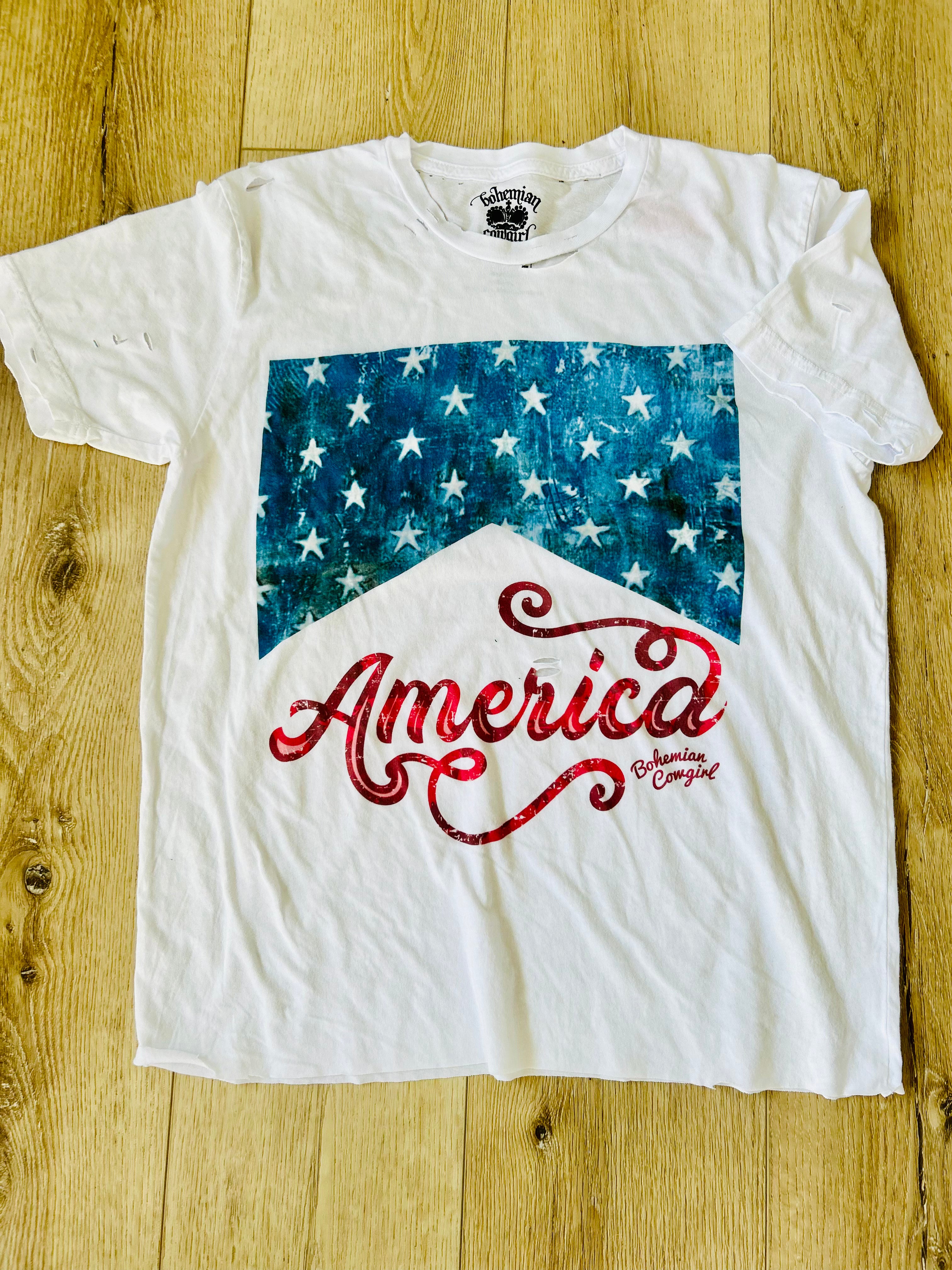 America Bohemium Cowgirl Distressed Tee