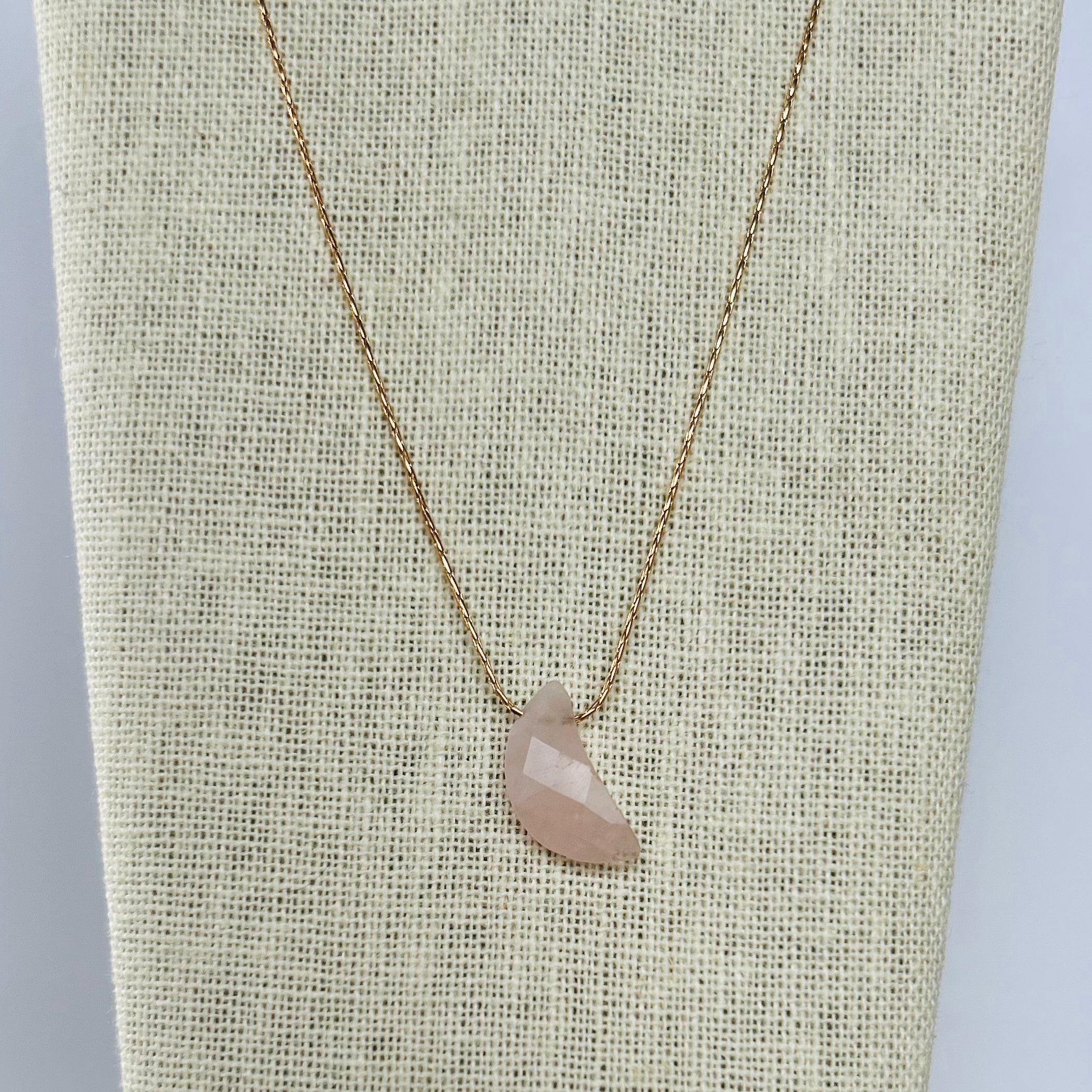 Gold Moon Necklace- Rose Quartz
