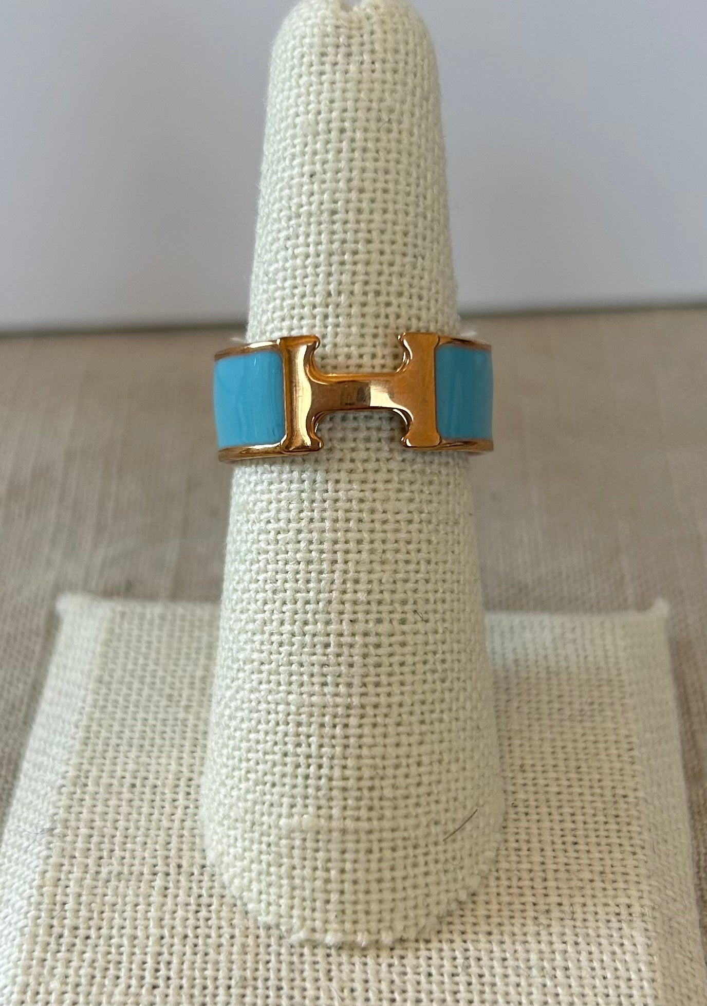 Enamel H Ring- Turquoise/ Rosegold