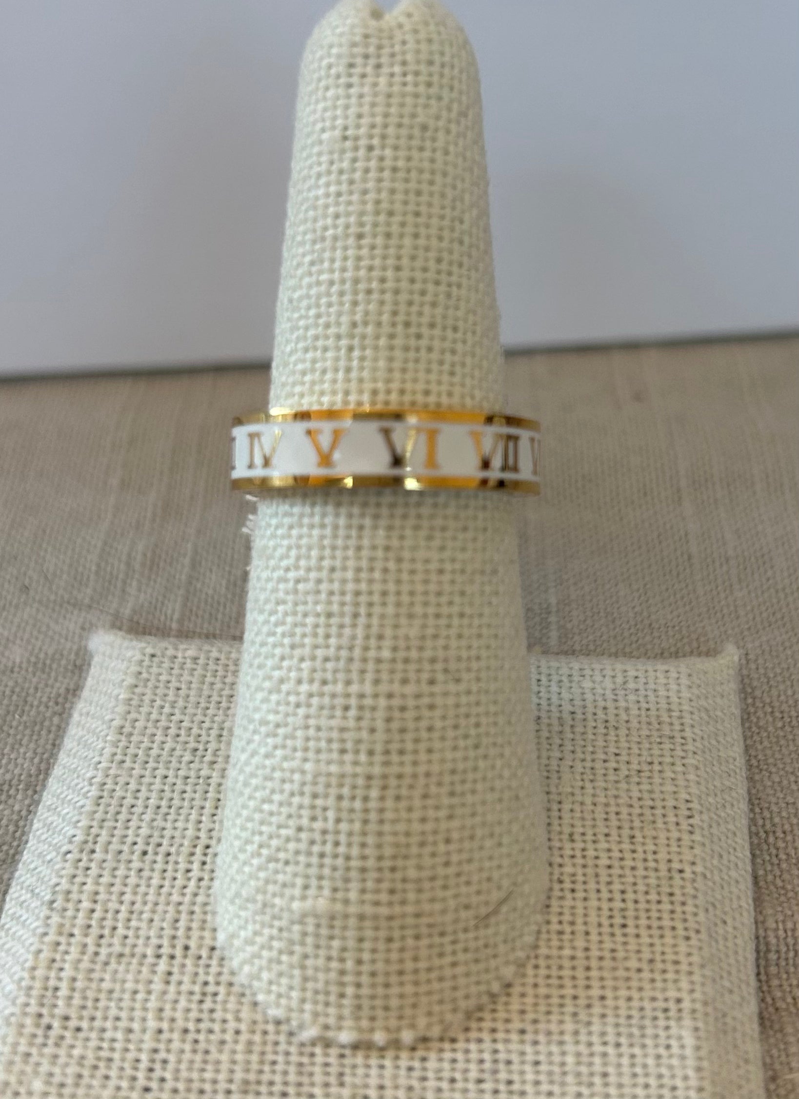 Enamel Roman Numeral Ring- White/ Gold