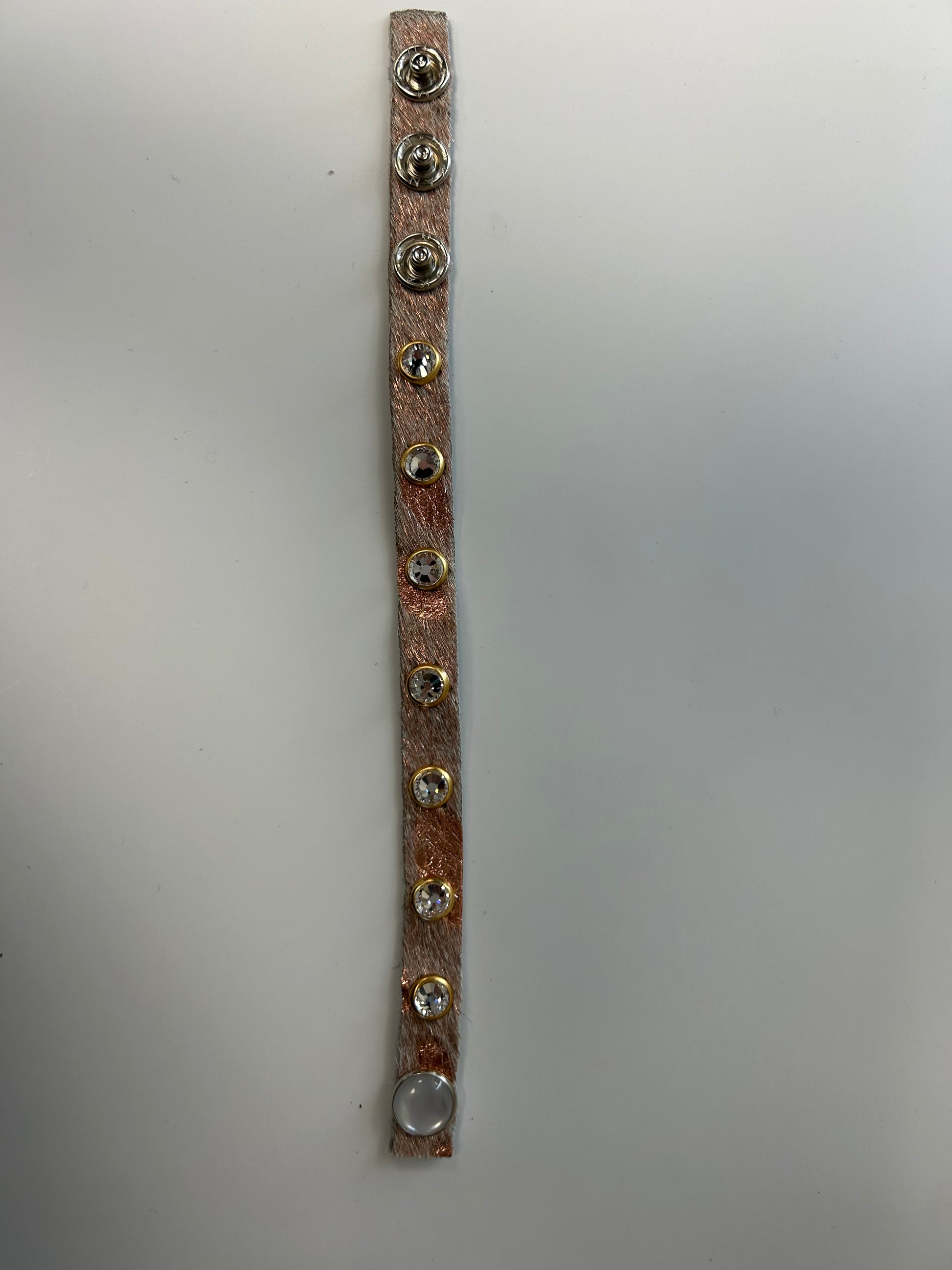Genuine Leather and Rhinestone Strap Bracelet