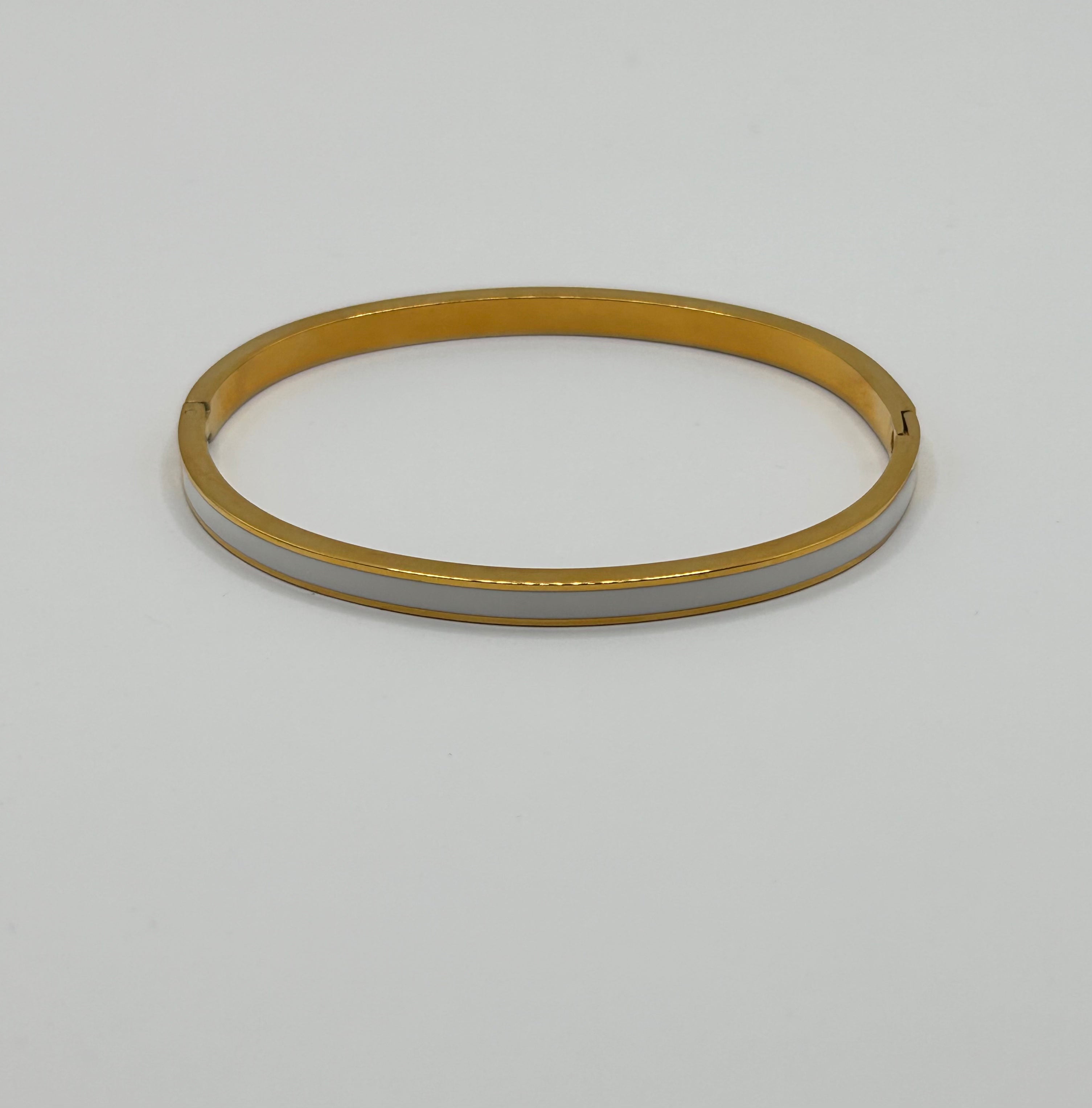 Skinny Enamel White/Gold Bangle