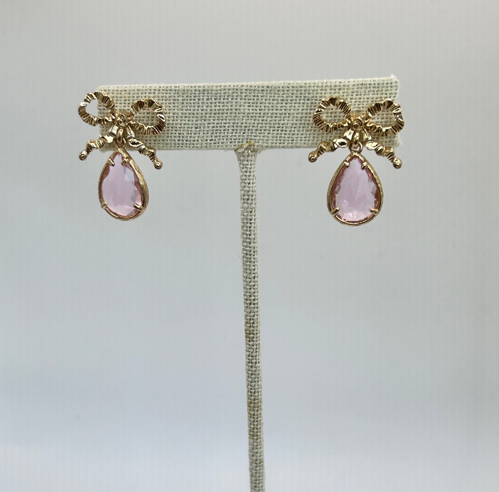 Gold Bow with Pink Crystal