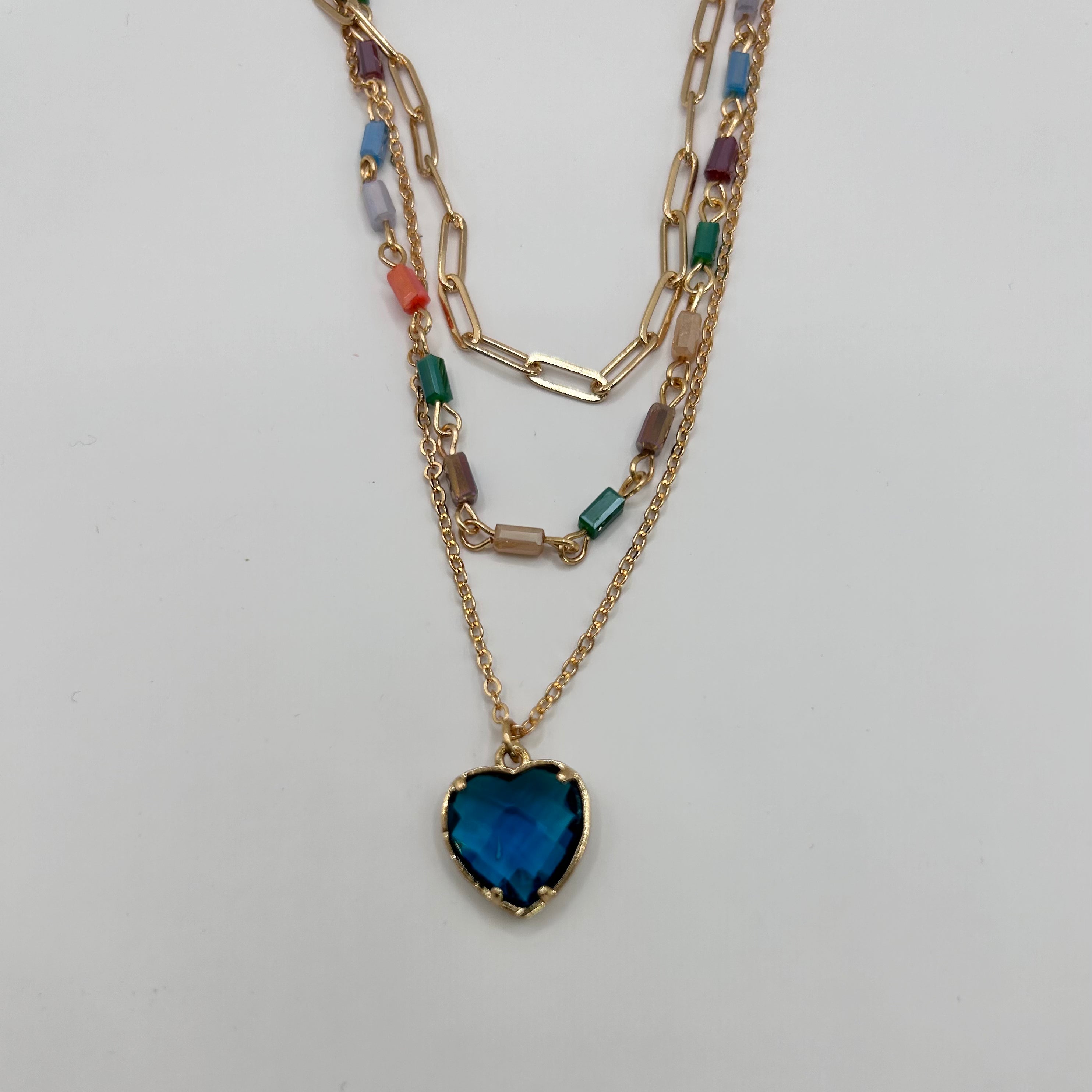Triple Layered Beaded Blue Pendant