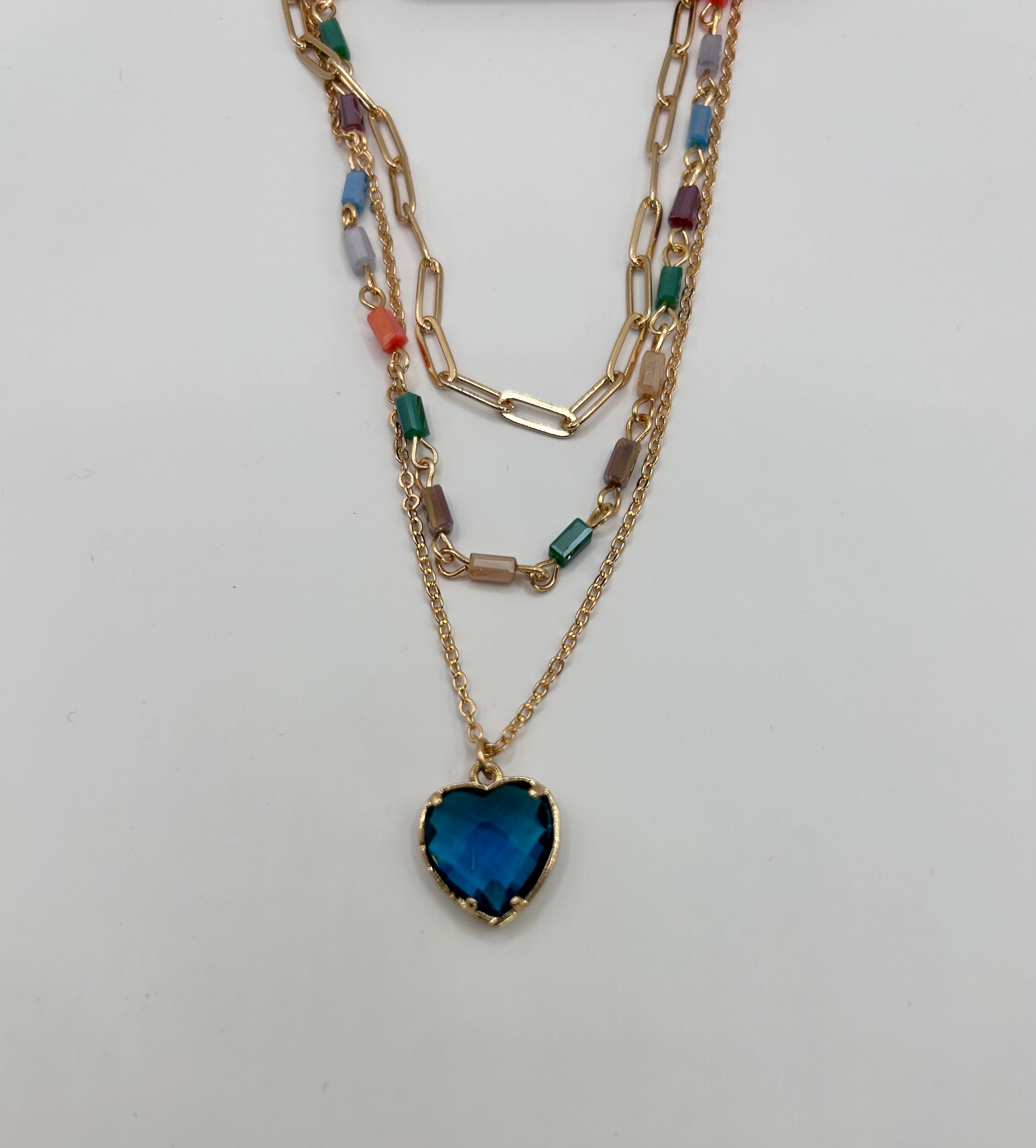 Triple Layered Beaded Blue Pendant
