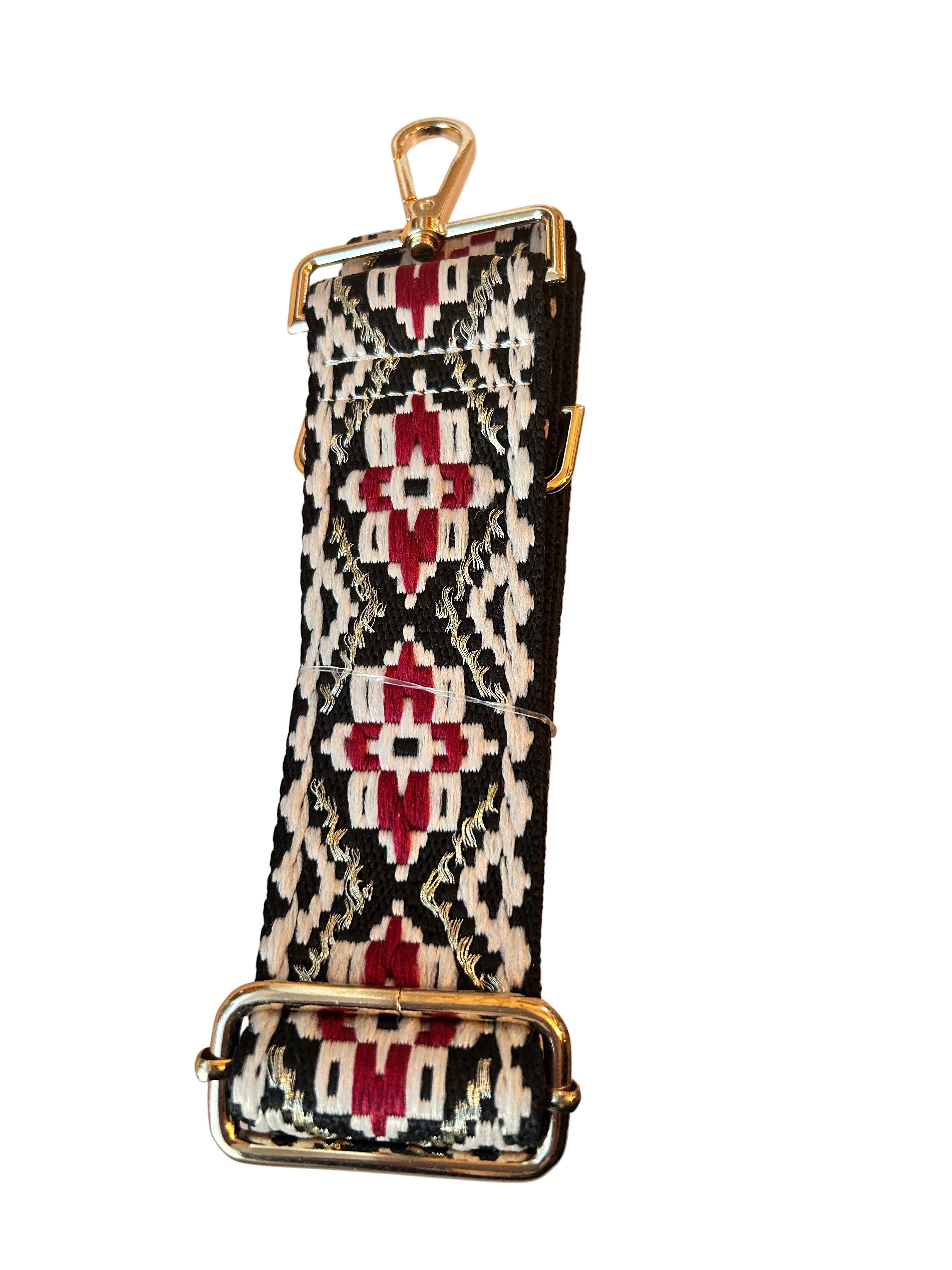Bag Strap- Black/ Red Pattern