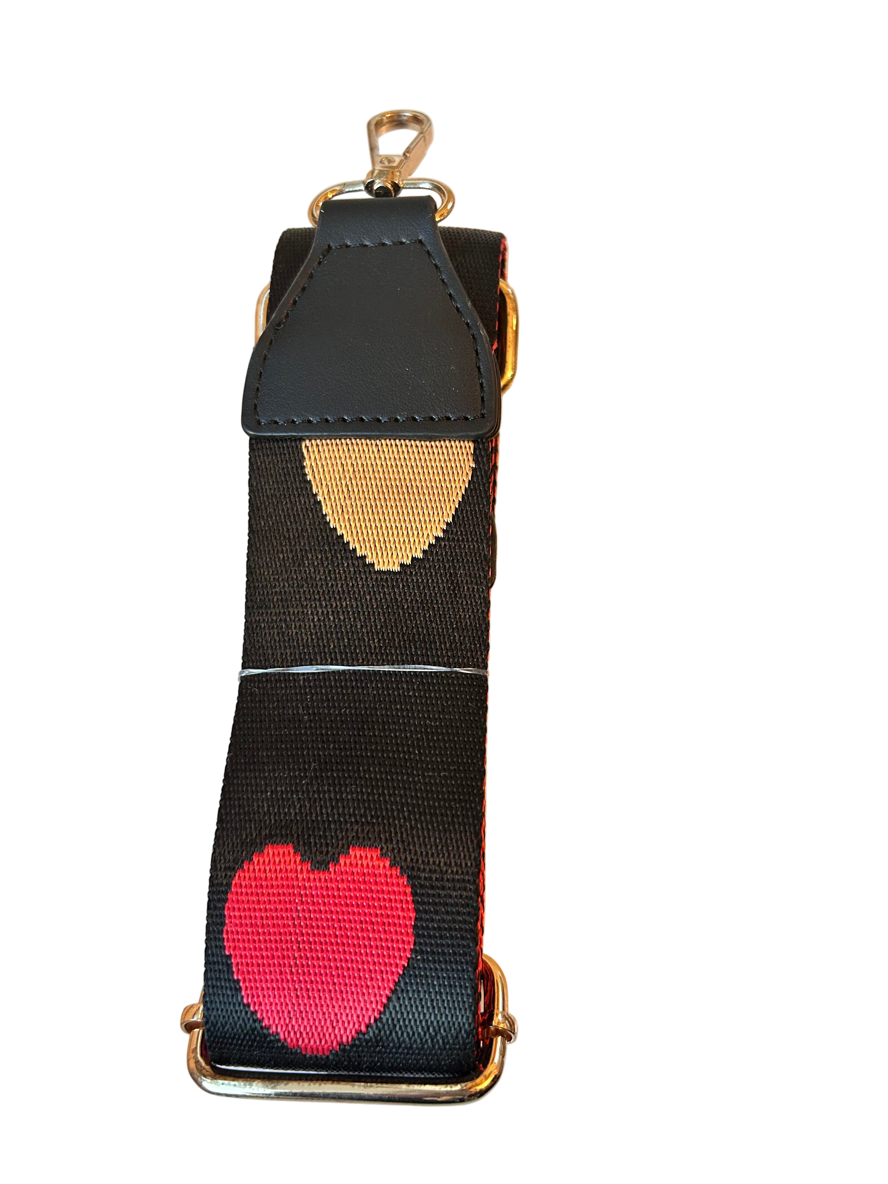 Bag Strap- Red/ Gold Hearts
