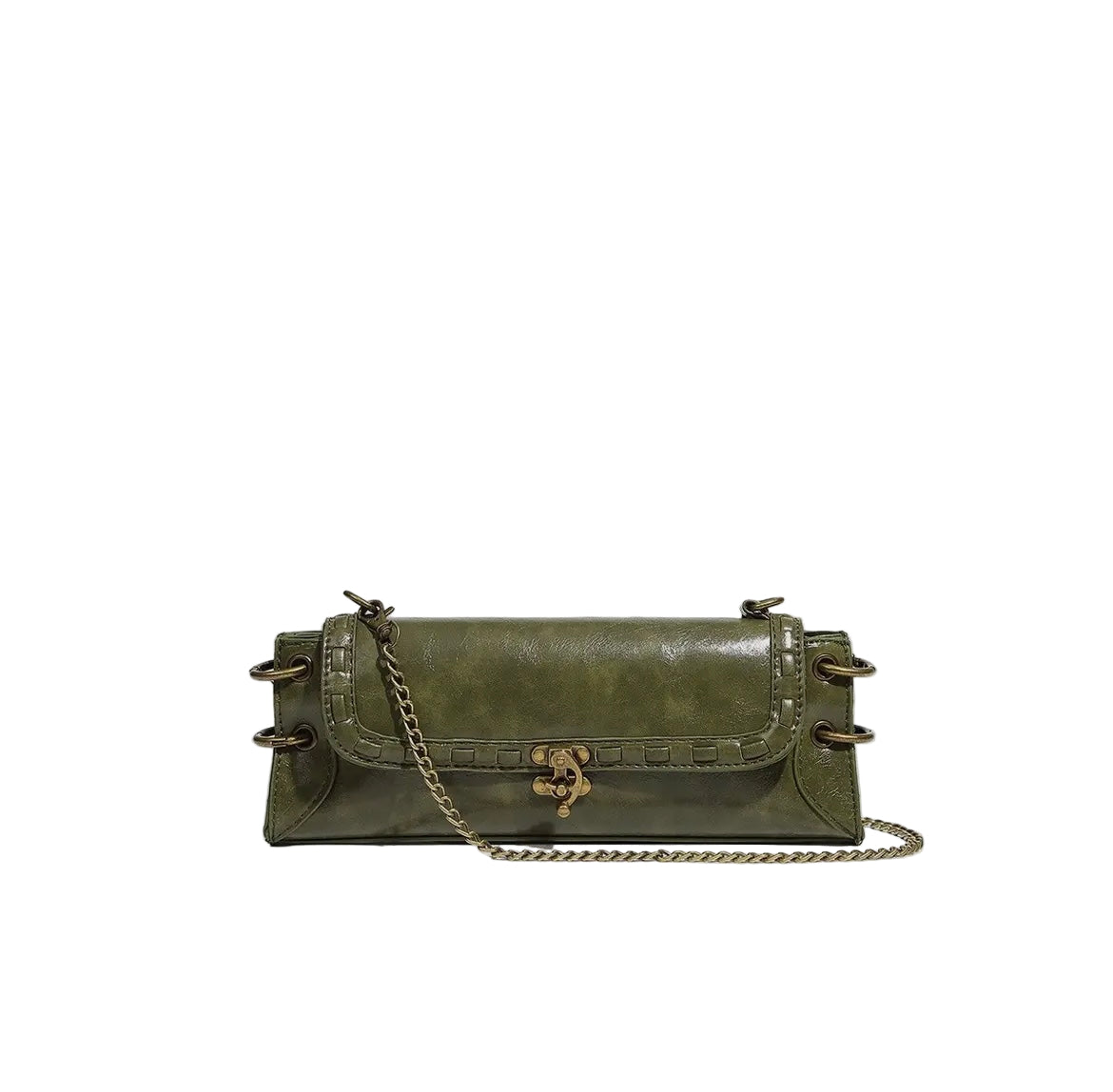 Lock Chain Shoulder & Clutch Bag- Moss