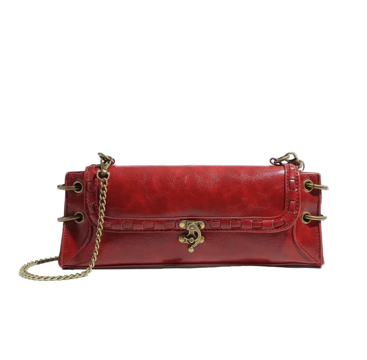 Lock Chain Shoulder & Clutch Bag- Red