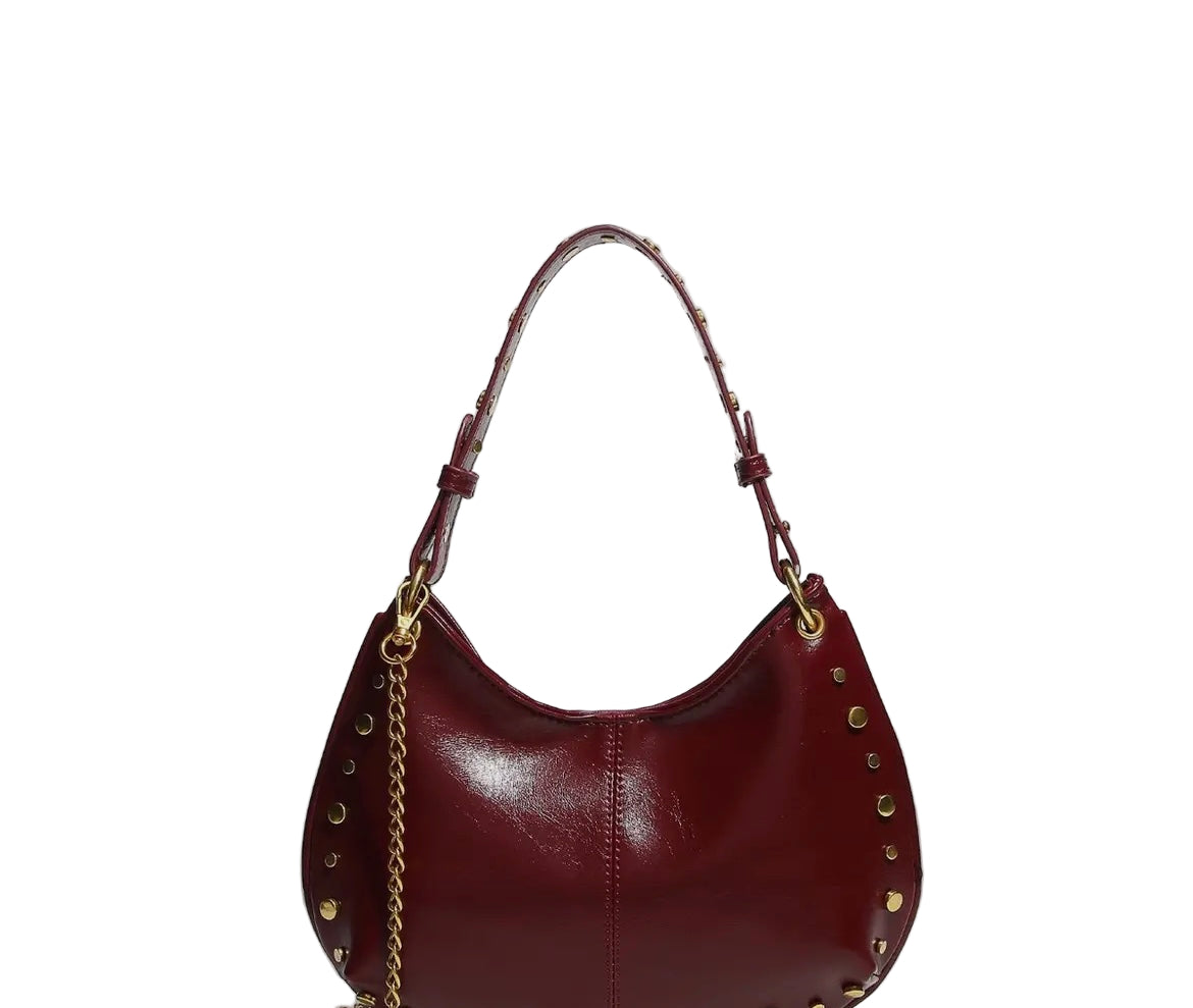 Studded Shoulder Bag- Wine