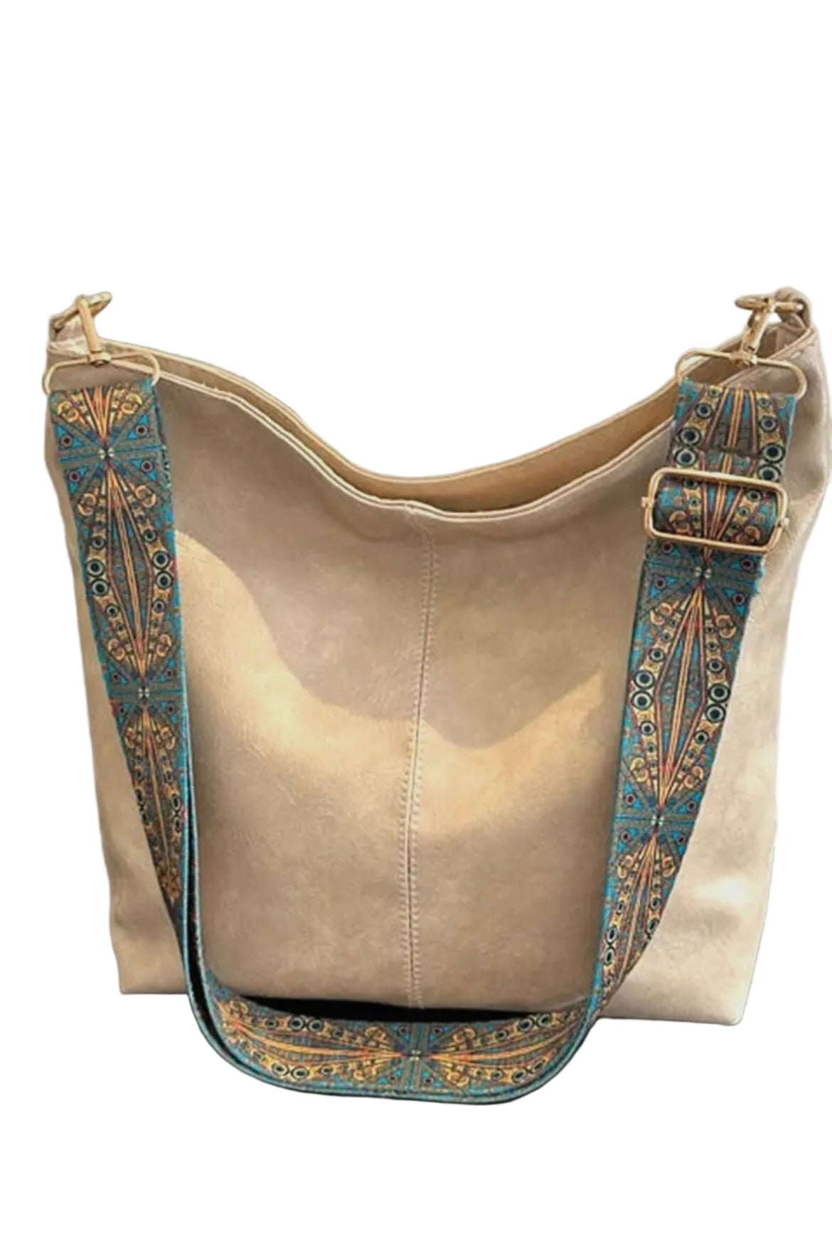 Pattern Strap Tote Bag- Natural