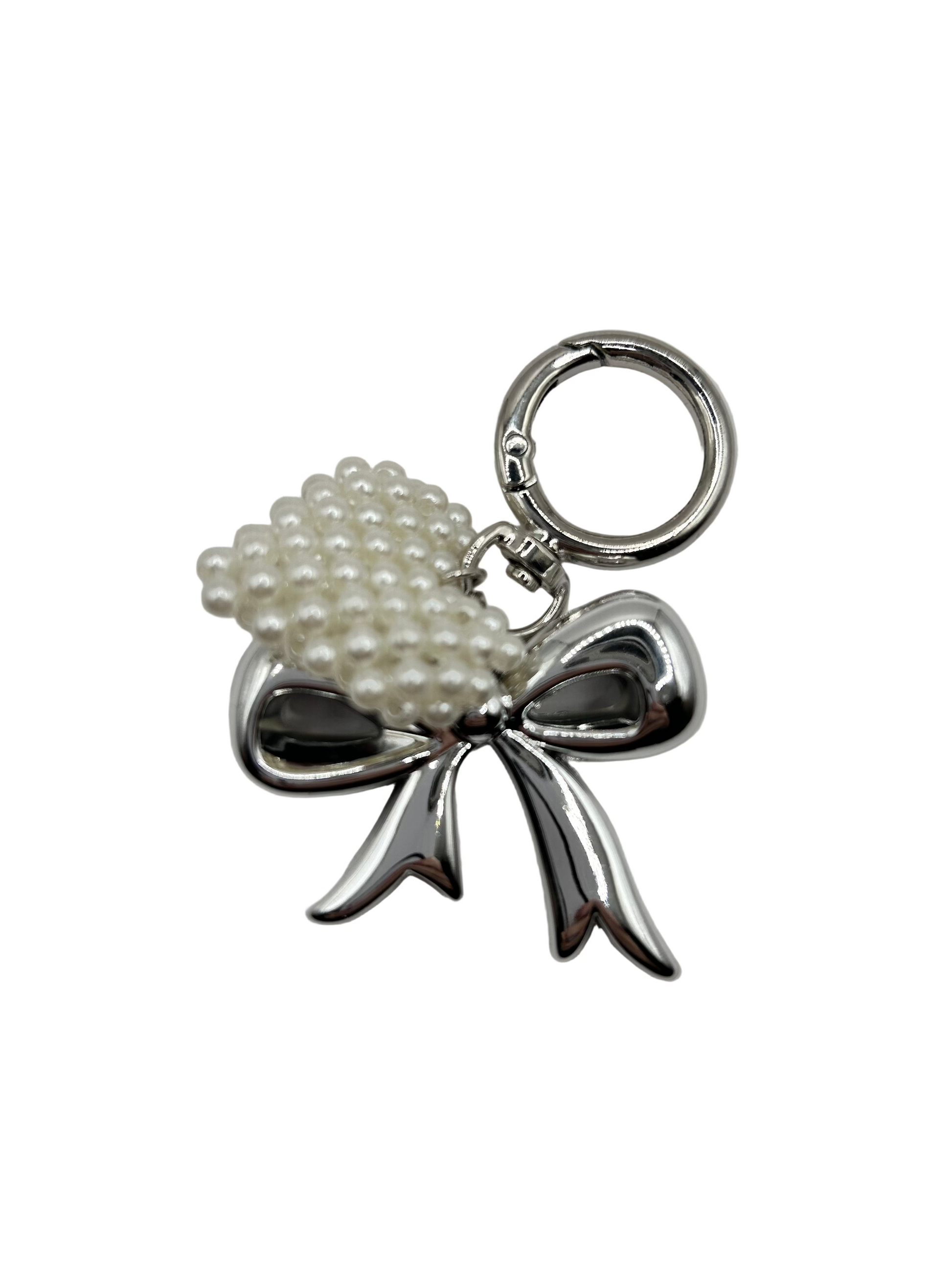 Silver Bow & Pearl Heart Bag Charm