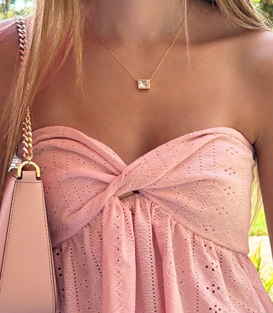 Square Glass Pendant- Pink