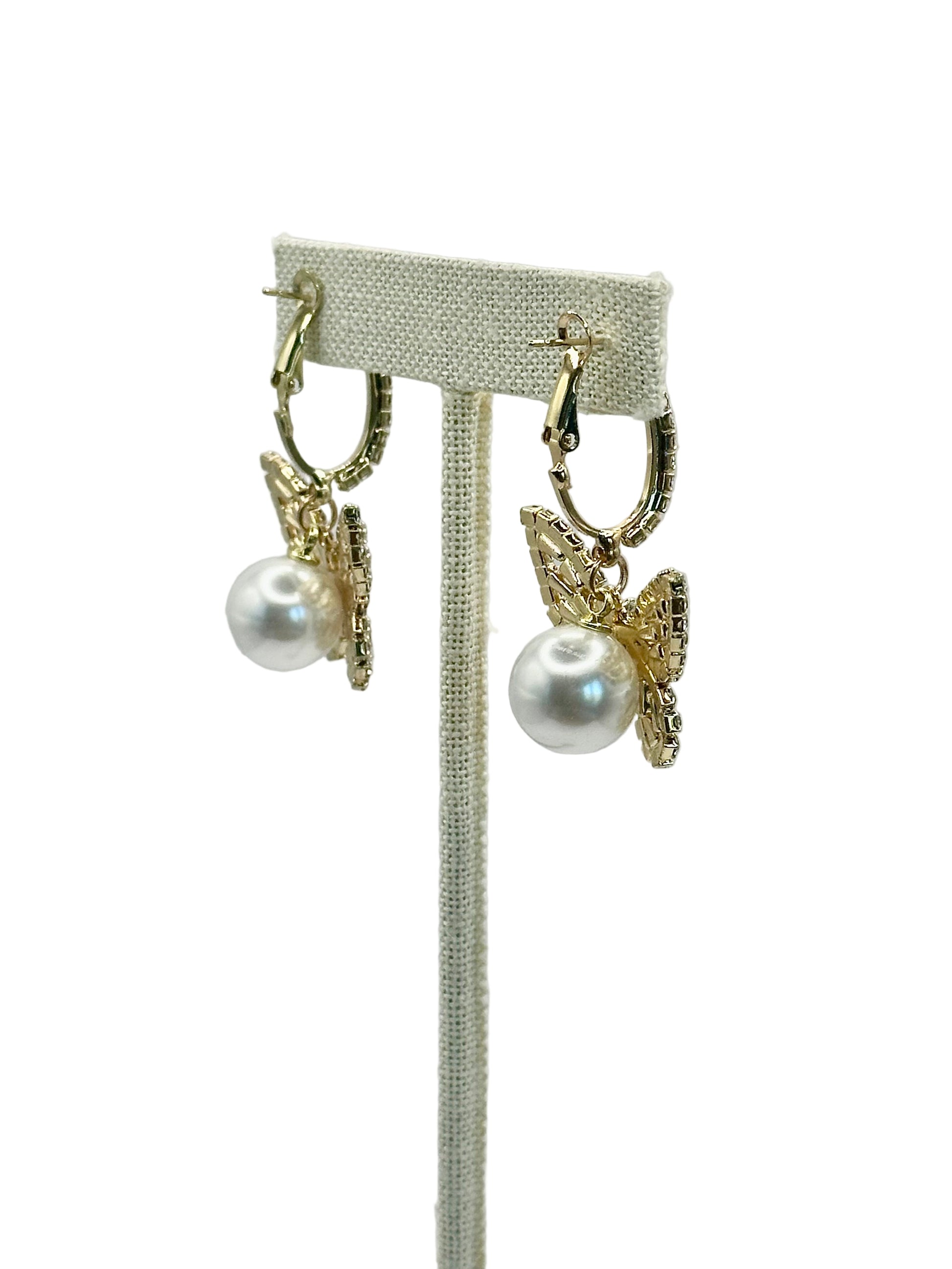 Crystal Butterfly & Pearl Earrings