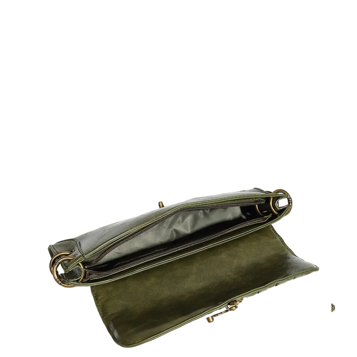 Lock Chain Shoulder & Clutch Bag- Moss