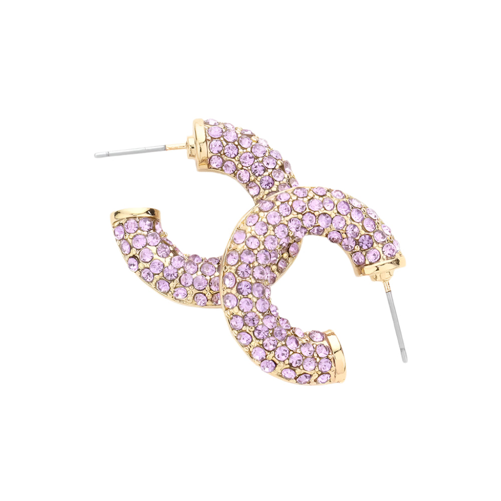 Lavender Rhinestone Hoops