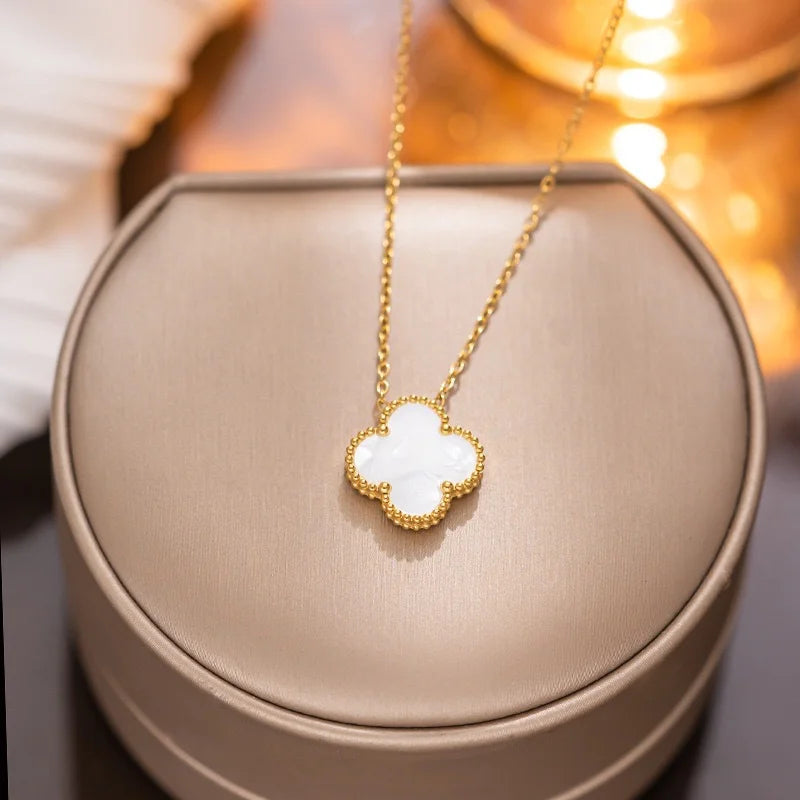 Mother Of Pearl & Gold Clover Pendant
