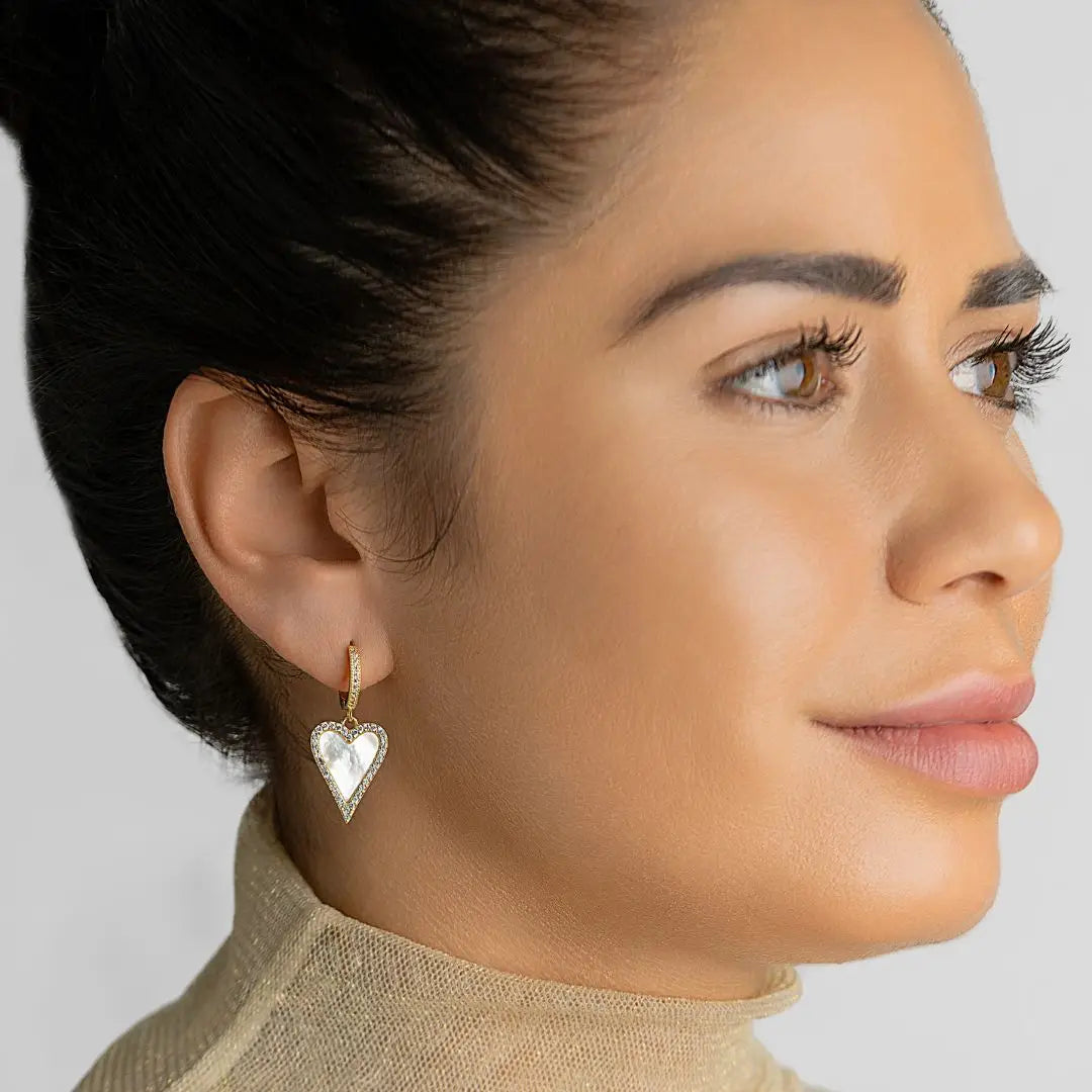 Mother Of Pearl Heart Drop Earrings