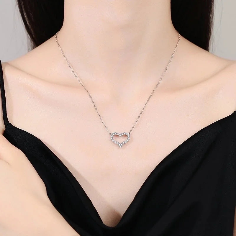 Moissanite Open Heart Silver Pendant