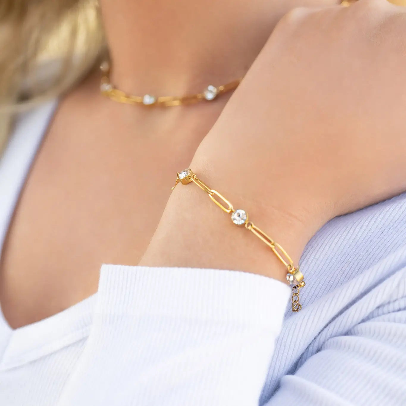 Paperclip Chain Bracelet with Stones