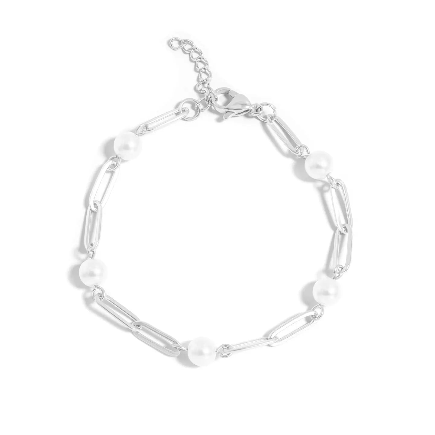 Stainless Paperclip Bracelet With Pearls