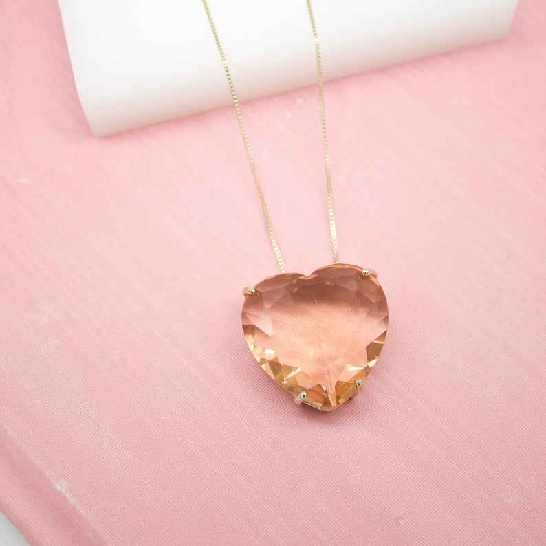 Natural Gemstone Heart Necklace- Peach