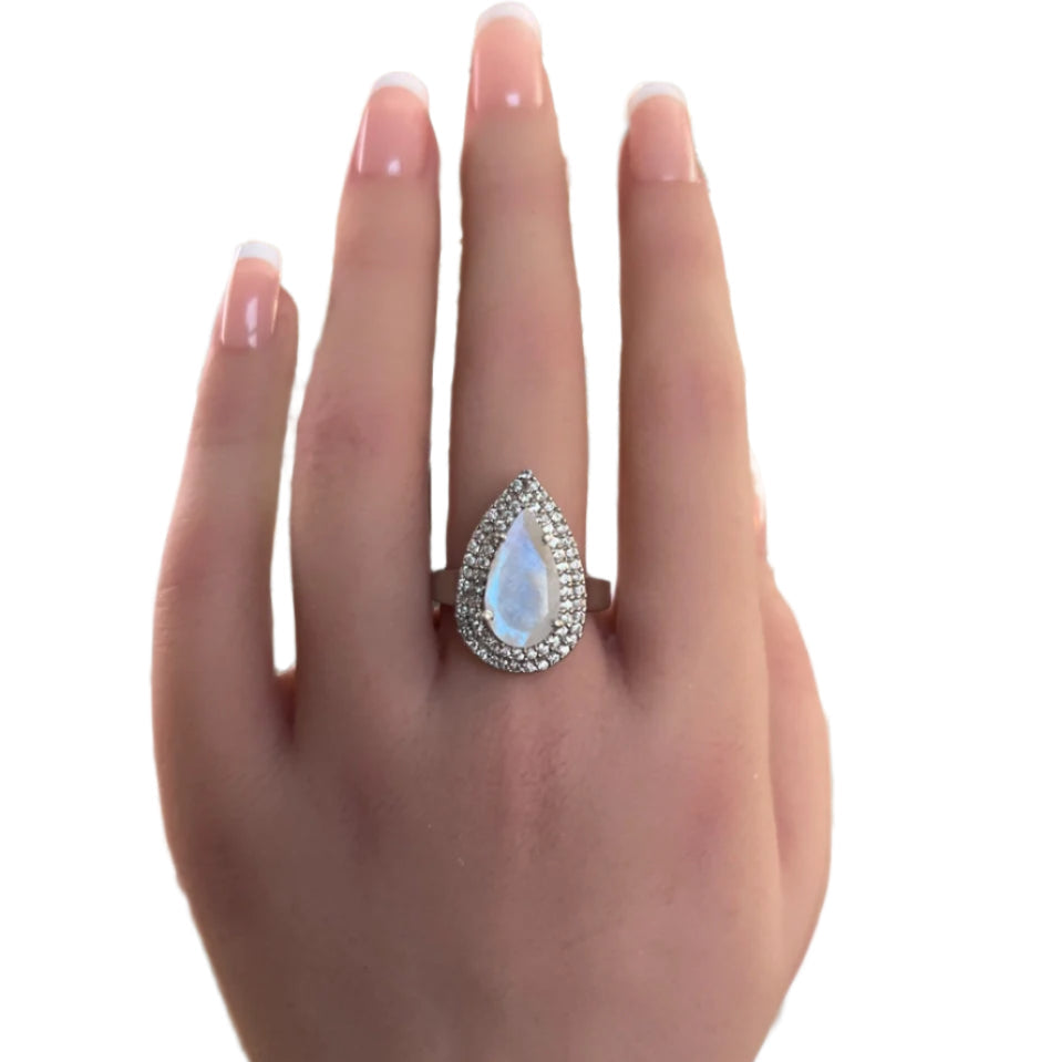 Moonstone Halo Ring