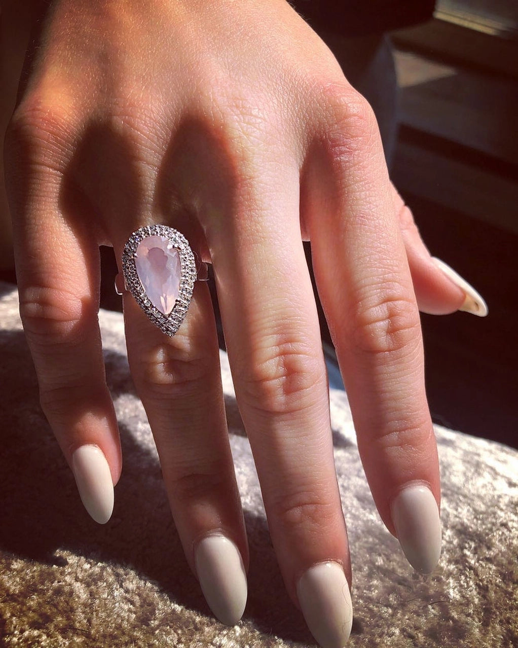 Pink Rose Quartz Halo Ring