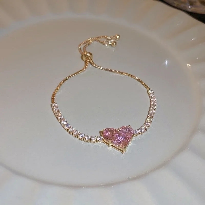 Pink Heart Pull Tie Bracelet