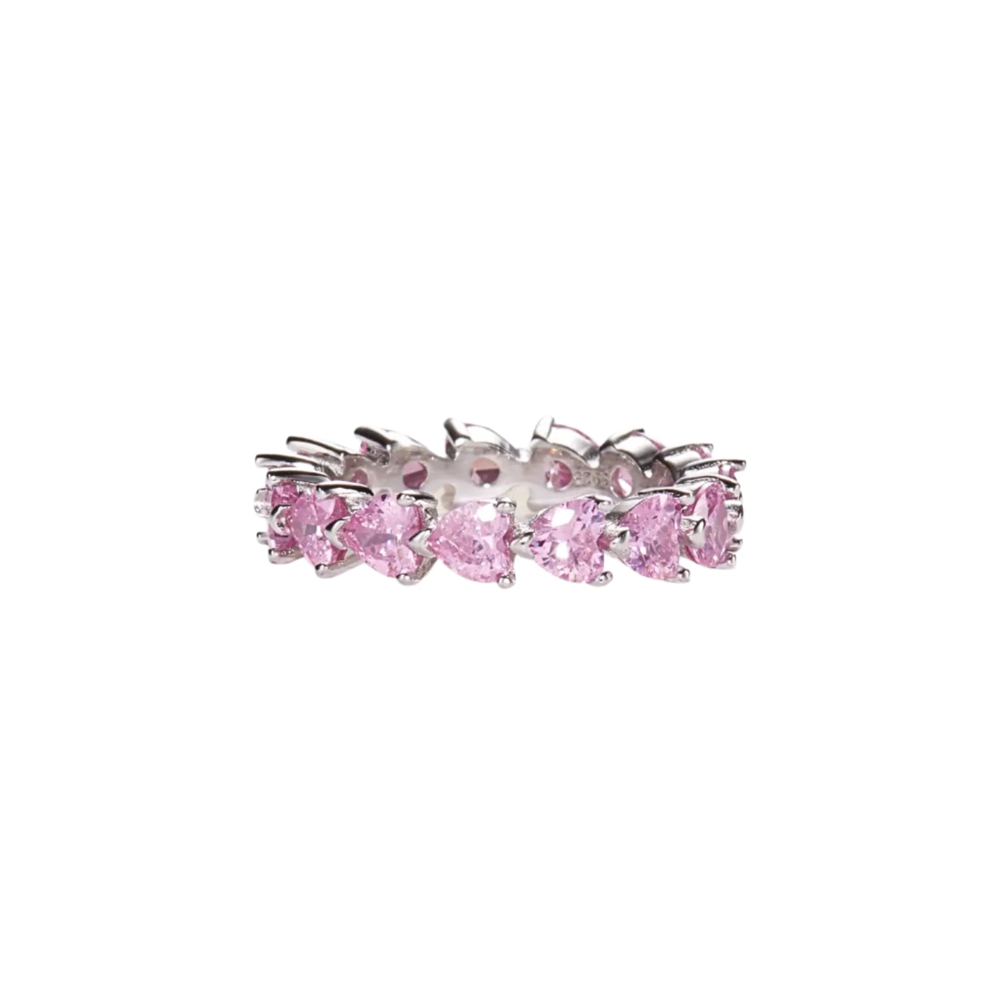 Pink Heart Sterling Silver Eternity Band